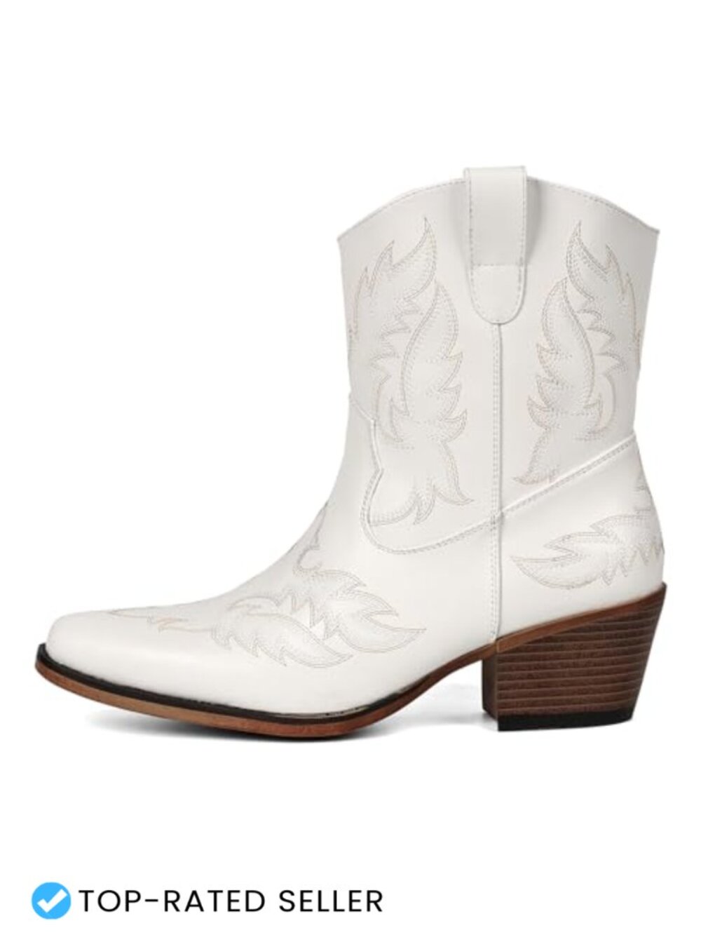 Women's Western Ankle Boots Block Heel Pointed Toe Embroidered Faux Leather - Picture 4 of 6